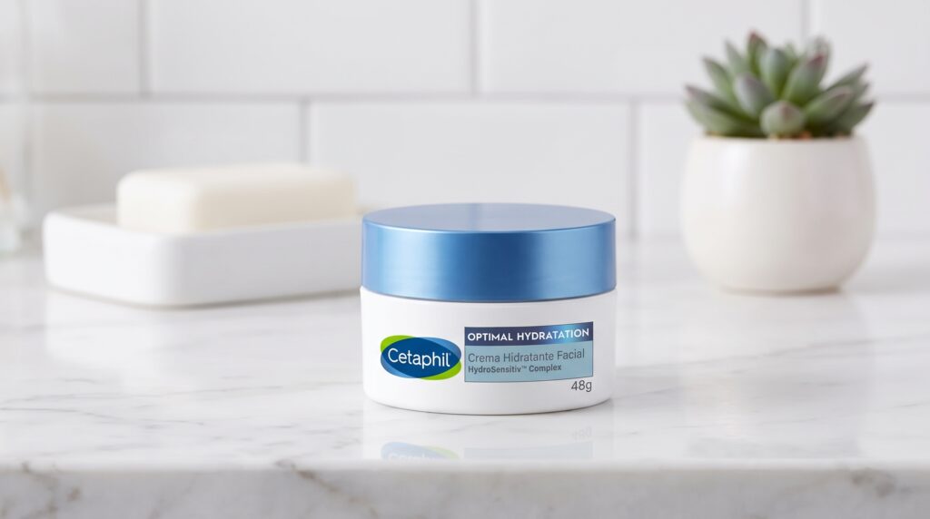 Cetaphil Creme Hidratante Facial embalagem branca para pele sensível