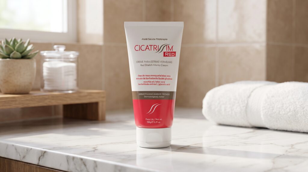 Cicatrissim Red creme para estrias vermelhas embalagem vermelha