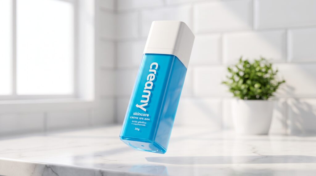 Creamy ácido glicólico 10% creme renovador facial embalagem azul