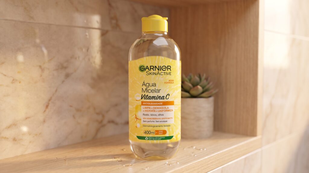 Garnier água micelar Vitamina C antioleosidade embalagem laranja