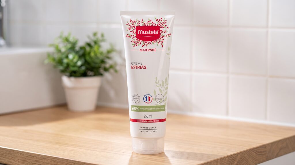 creme para estrias Mustela Maternité embalagem branca para gestantes