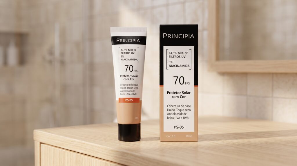 protetor solar Principia PS-05 com cor FPS 70 embalagem